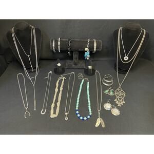Vintage To Now Estate Lot Silver tone Jewelry Necklace Bracelet Earrings Ring